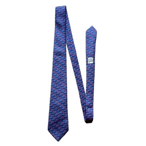 Hermes Jockey print silk tie blue and burgundy - Picture 1 of 7